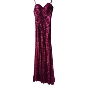 la femme red sequin strapless prom dress sweetheart neckline slit women size 0
